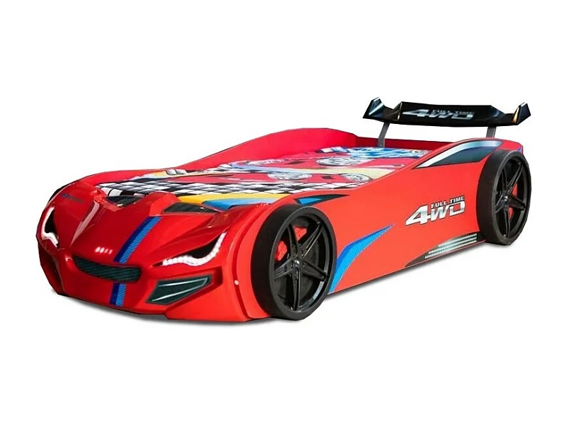 Raceautobed MUSTANG met LED-koplampen – 90 x 190 cm-Kleur Rood