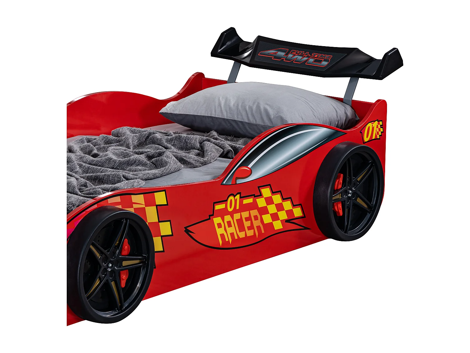 Lit voiture de sport rouge Racer 90x190