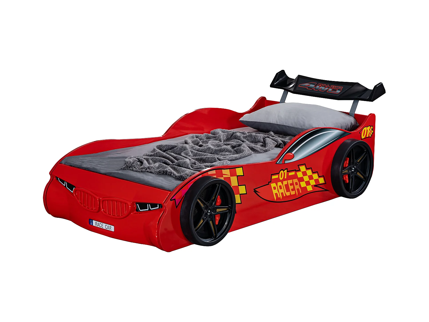 Lit voiture de sport rouge Racer 90x190