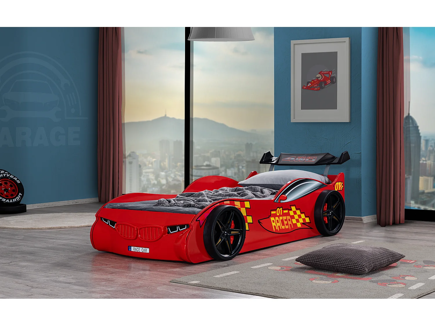 Lit voiture de sport rouge Racer 90x190