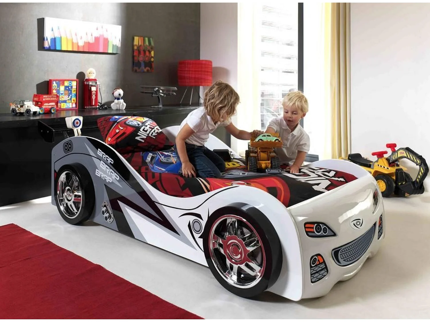 Cama coche de carreras 90x200 cm madera blanca Rapido-