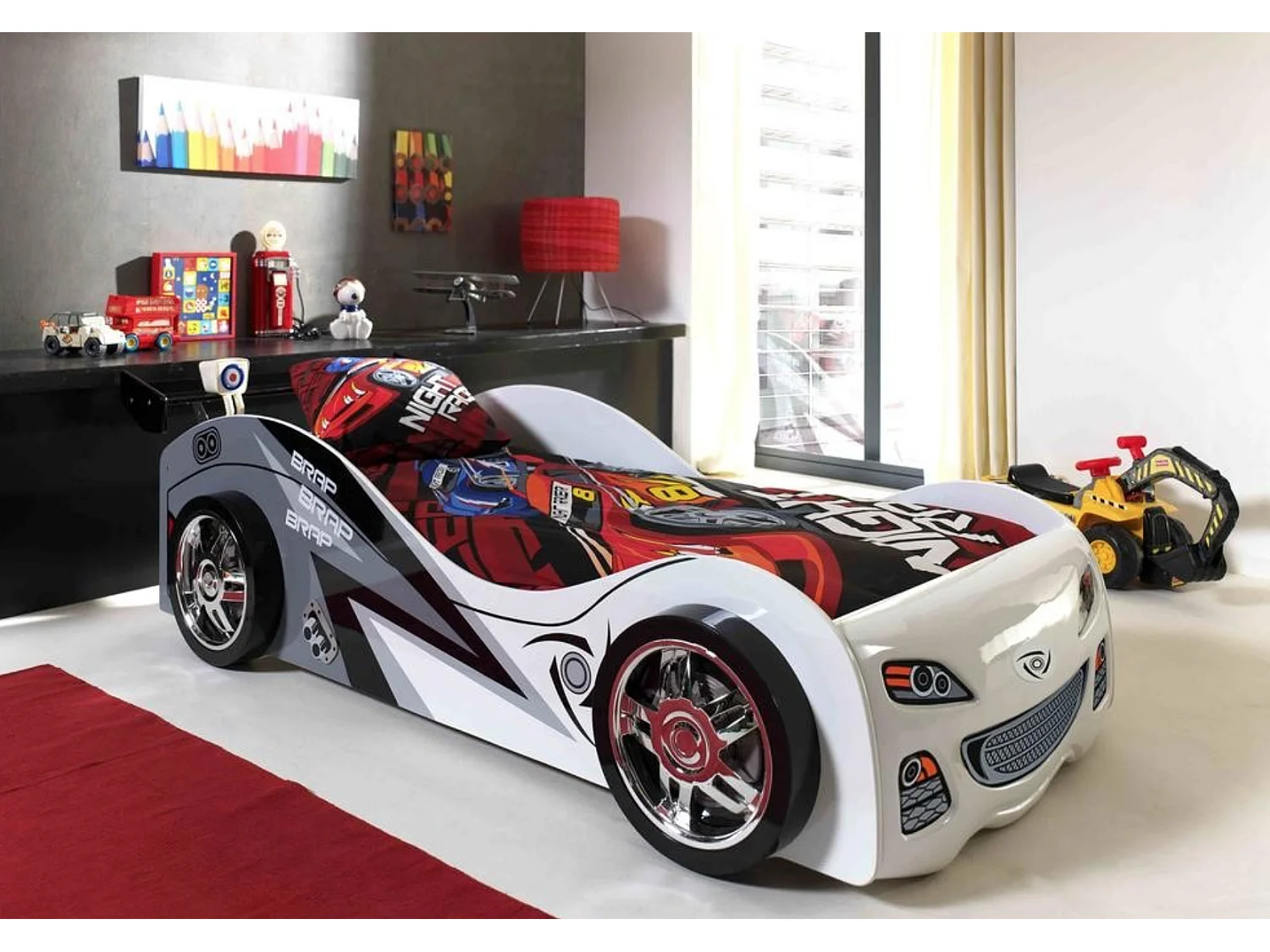 Cama coche de carreras 90x200 cm madera blanca Rapido-