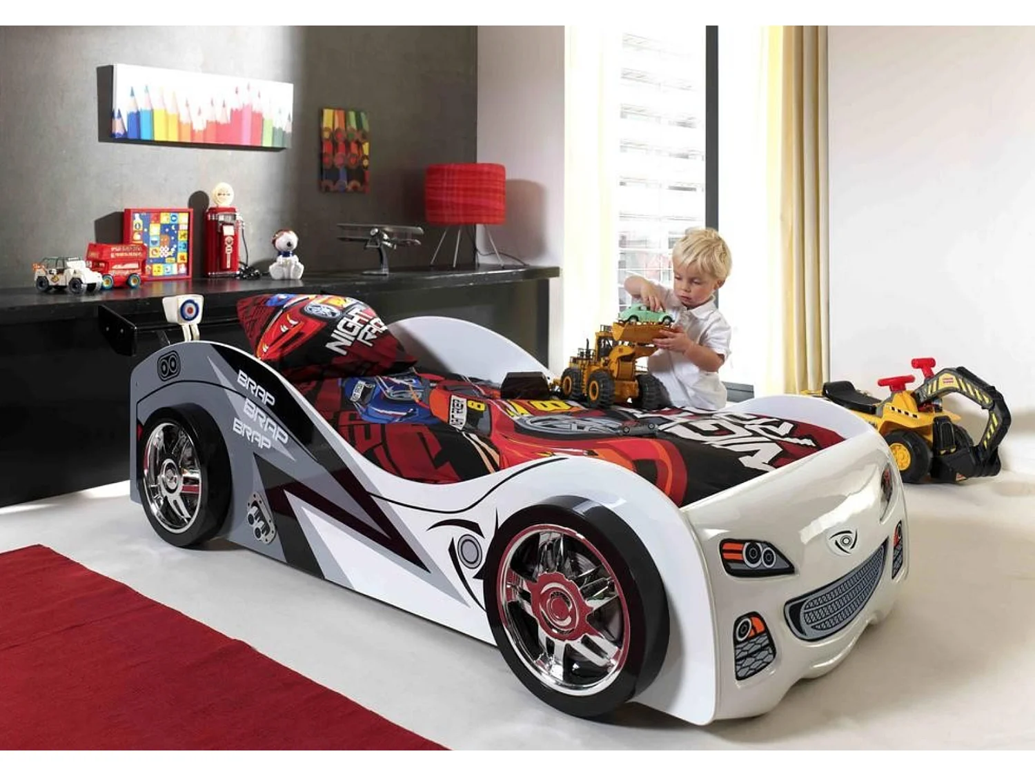 Pack - Lit Enfant & Matelas "Brap" 90x200cm Blanc