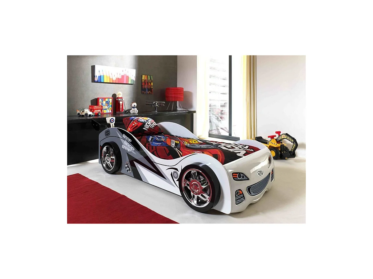 Pack - Lit Enfant & Matelas "Brap" 90x200cm Blanc
