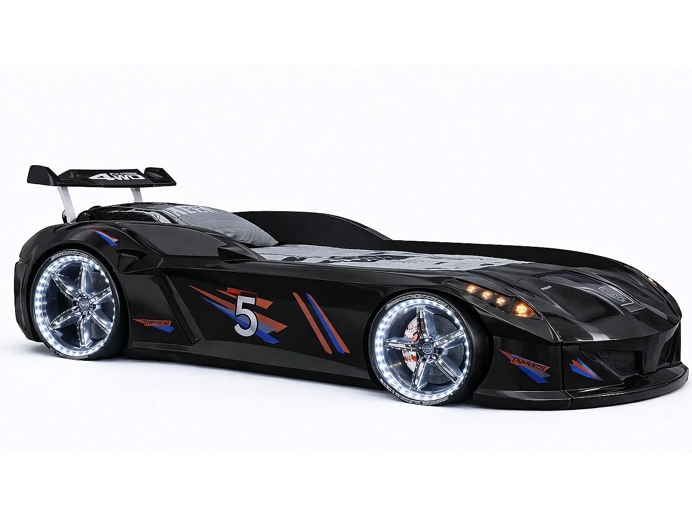 Lit voiture FORMULE 1 avec LED et bruitages – 90x190-Noir