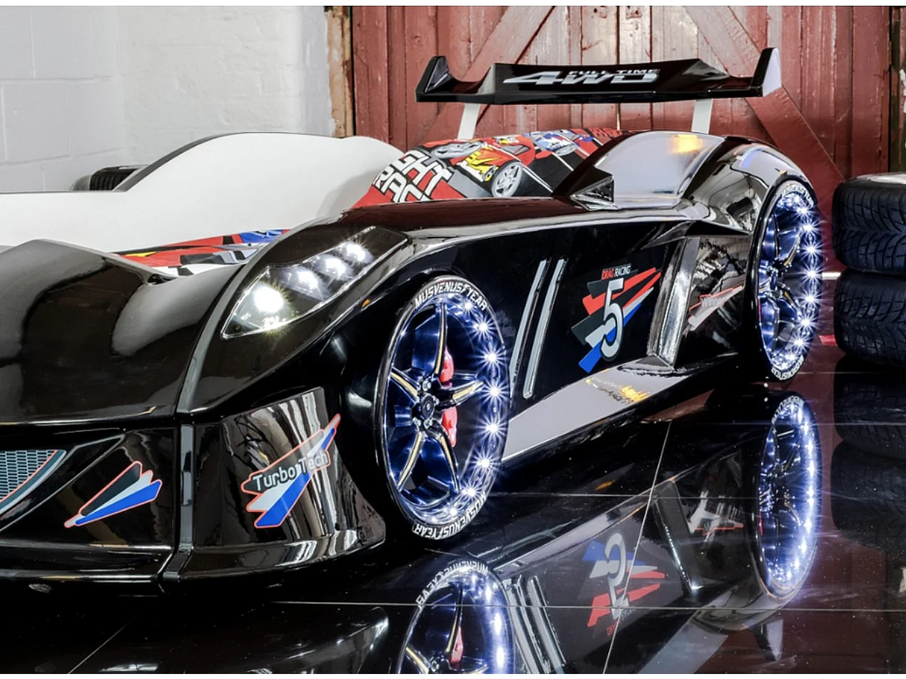 Lit voiture FORMULE 1 avec LED et bruitages – 90x190-Noir