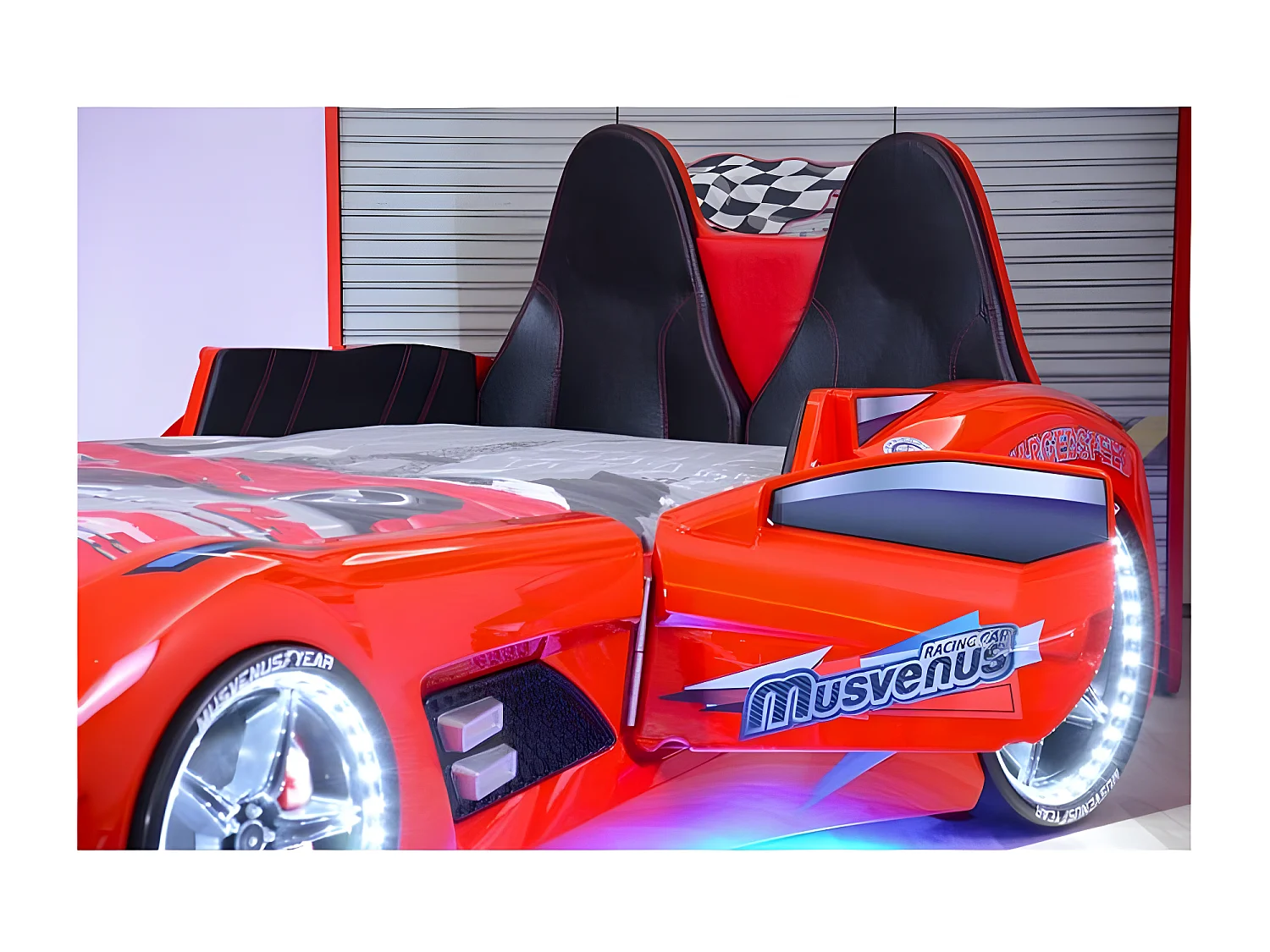 Lit voiture de sport rouge à Led avec effets sonores Competition 90x190