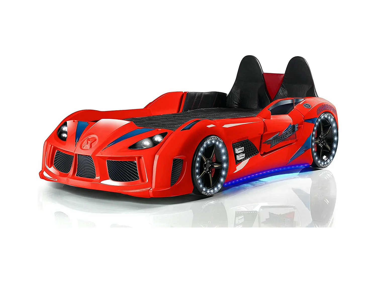 Lit voiture de sport rouge à Led avec effets sonores Competition 90x190