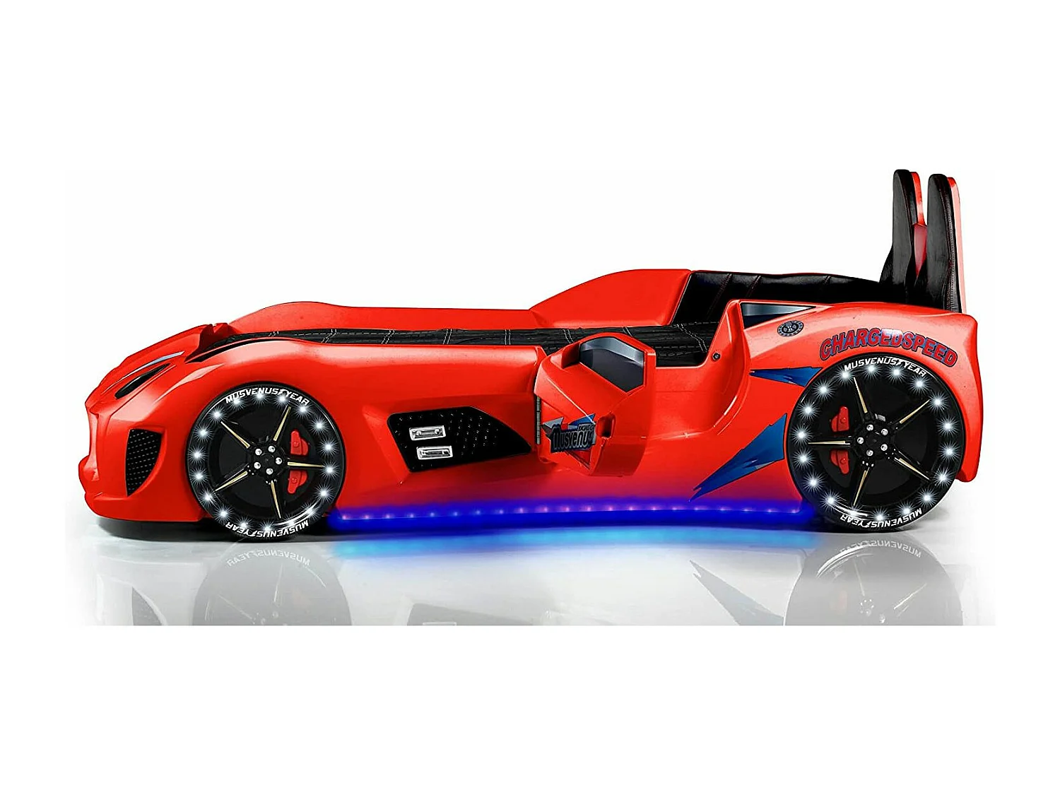 Lit voiture de sport rouge à Led avec effets sonores Competition 90x190