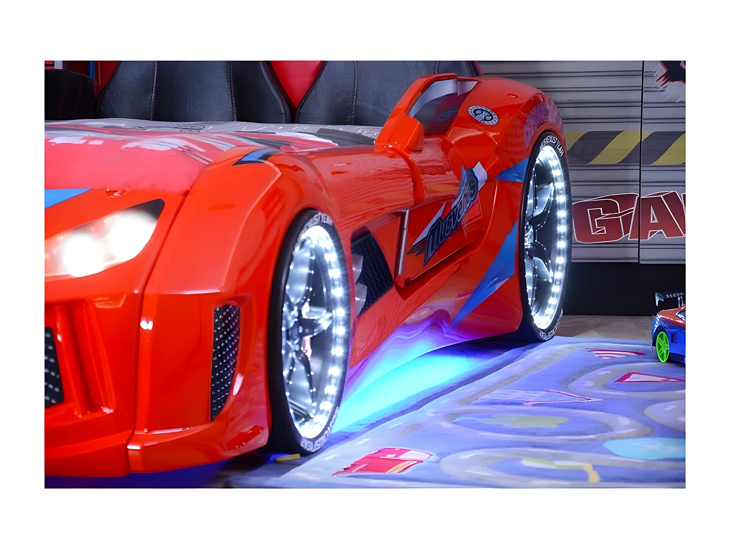 Lit voiture de sport rouge à Led avec effets sonores Competition 90x190