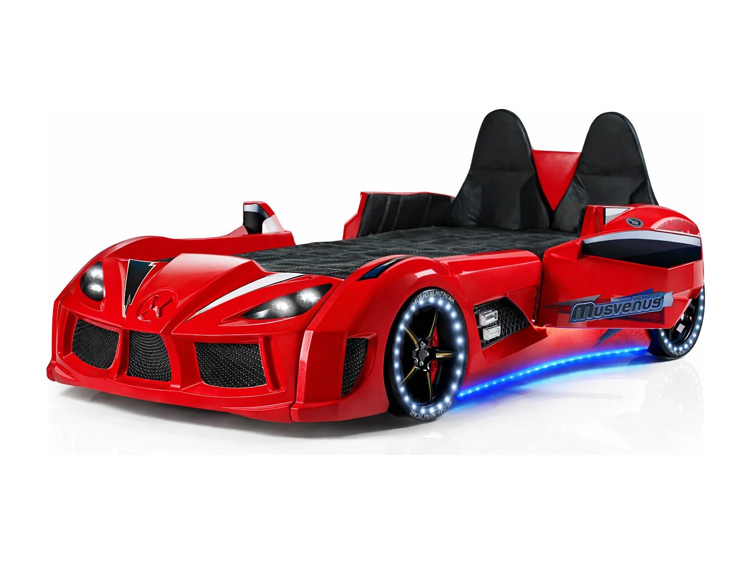 Lit voiture de sport COMPETITION à LED et effets sonores – 90x190-Rouge