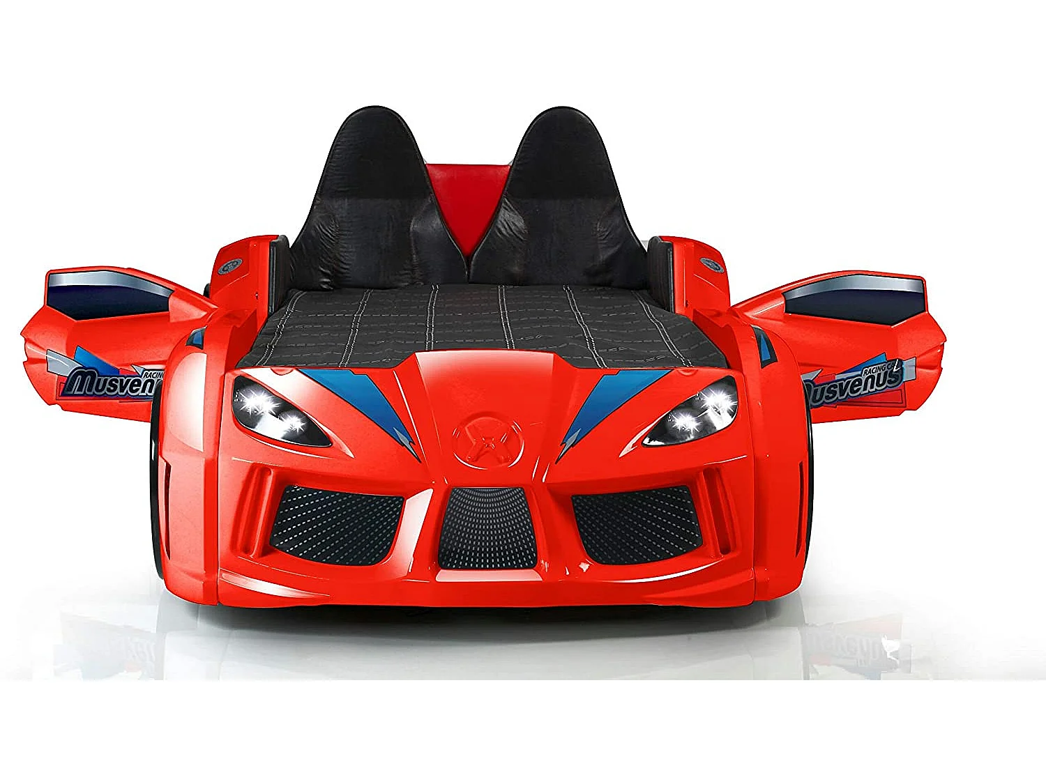 Lit voiture de sport COMPETITION à LED et effets sonores – 90x190-Rouge