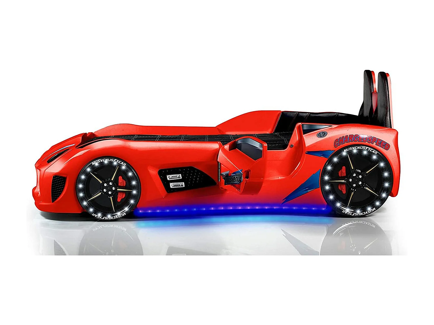 Lit voiture de sport COMPETITION à LED et effets sonores – 90x190-Rouge
