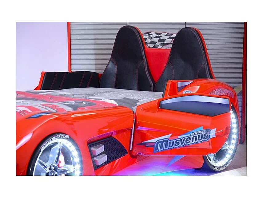 Lit voiture de sport COMPETITION à LED et effets sonores – 90x190-Rouge