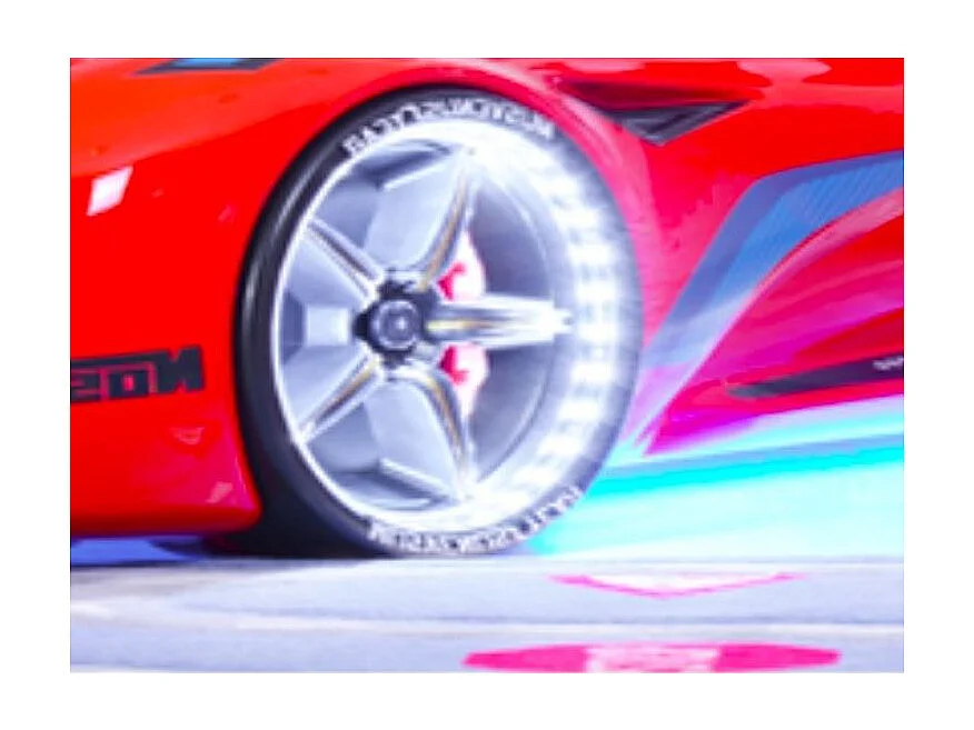 Lit voiture de sport COMPETITION à LED et effets sonores – 90x190-Rouge