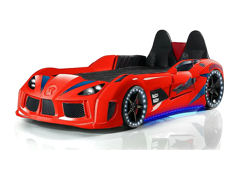 Lit voiture de sport rouge à Led avec effets sonores Competition 90x190