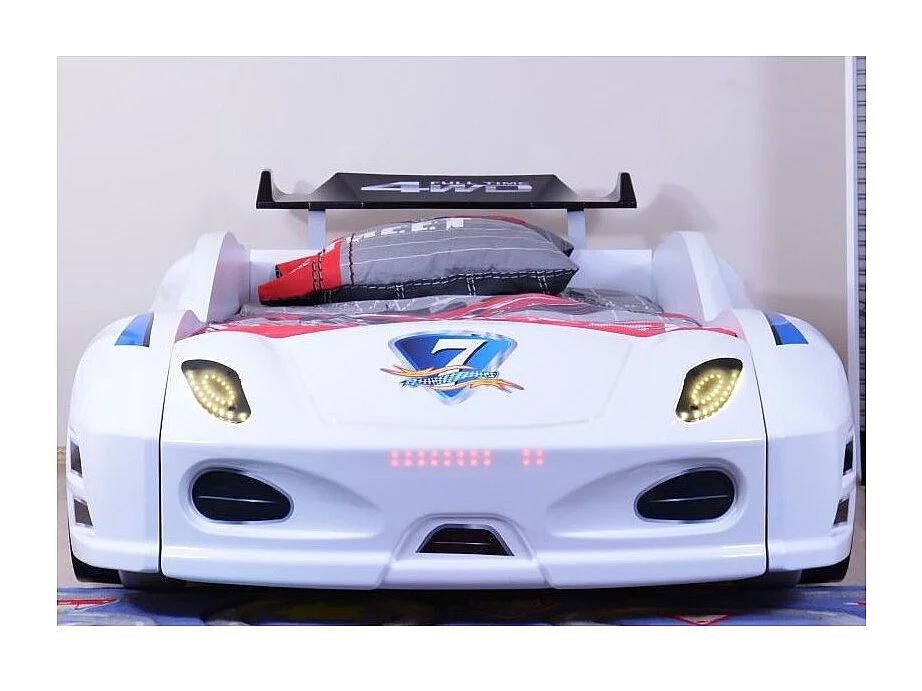 Lit voiture TURBO V7 à LED et bruitages – 90x190-Blanc