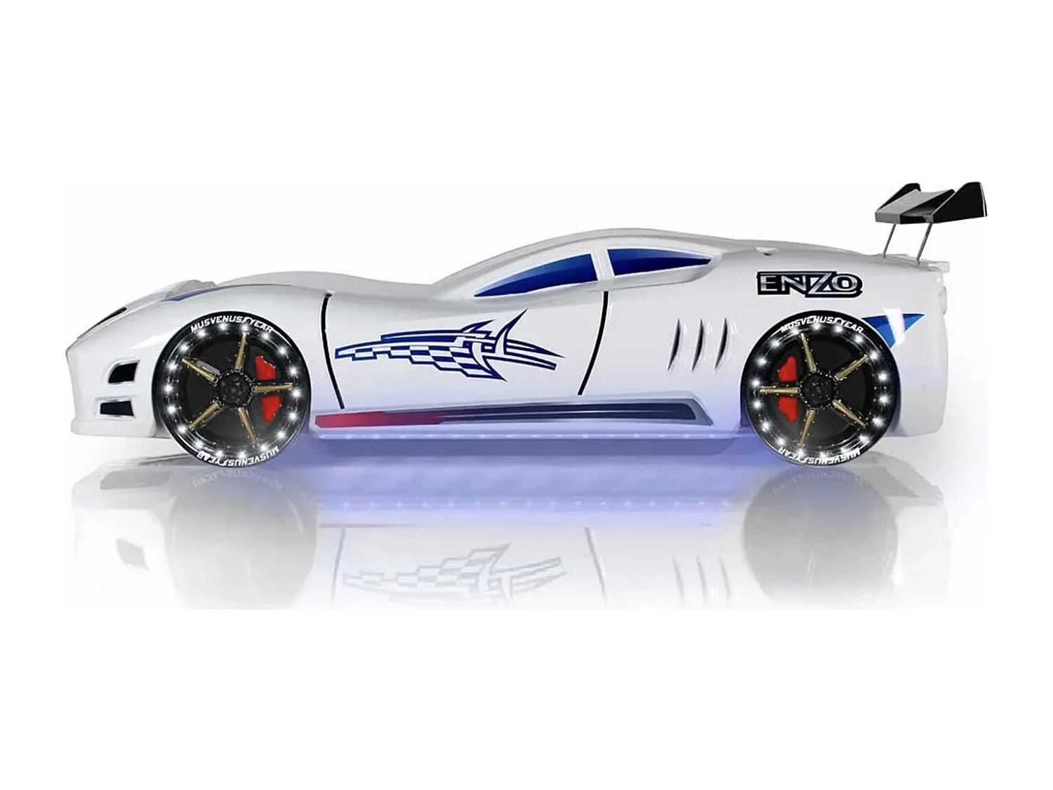 Lit voiture TURBO V7 à LED et bruitages – 90x190-Blanc