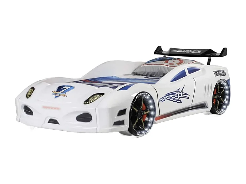 Lit voiture TURBO V7 à LED et bruitages – 90x190-Blanc