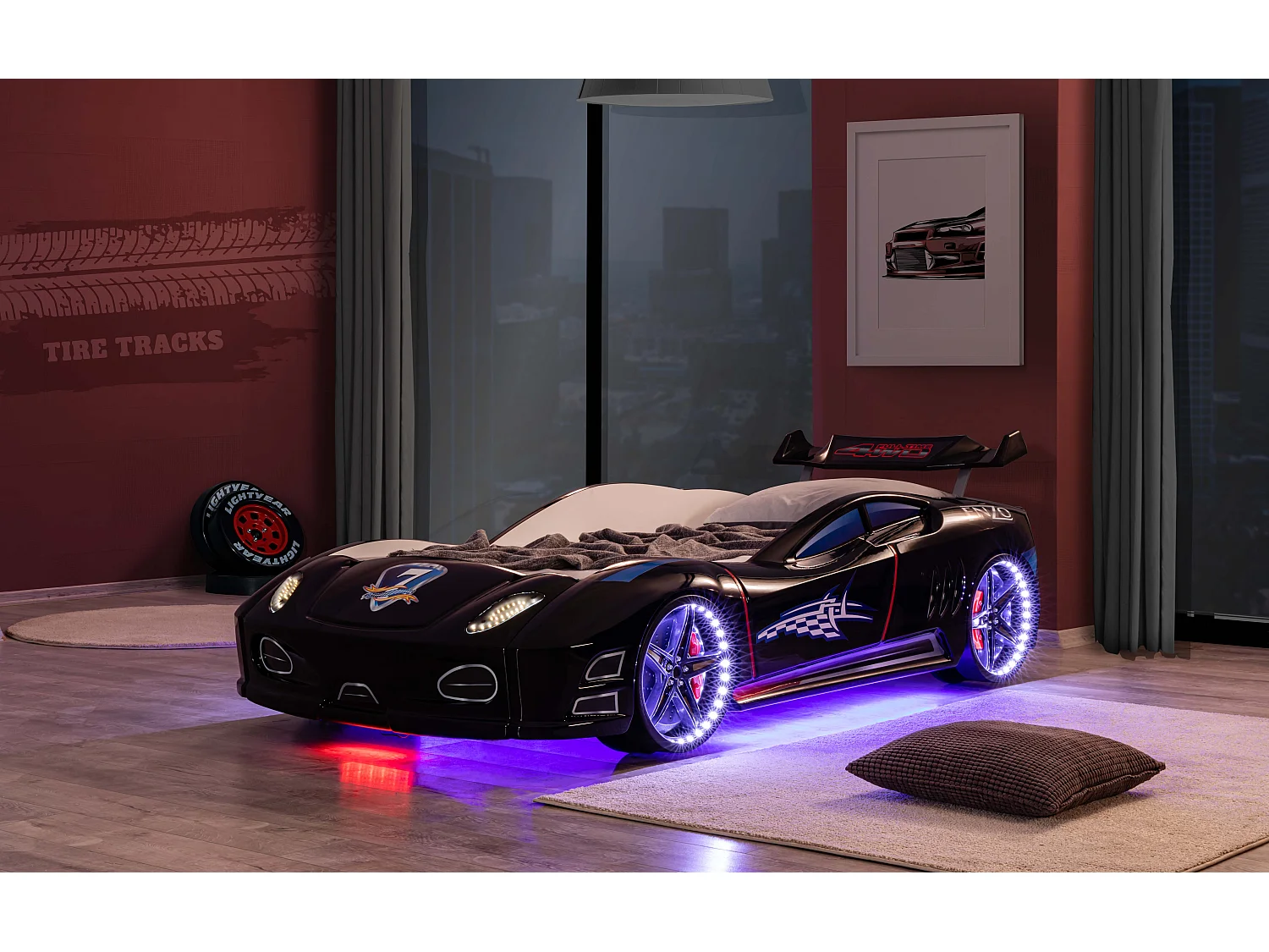 Lit voiture turbo V7 noir à Led