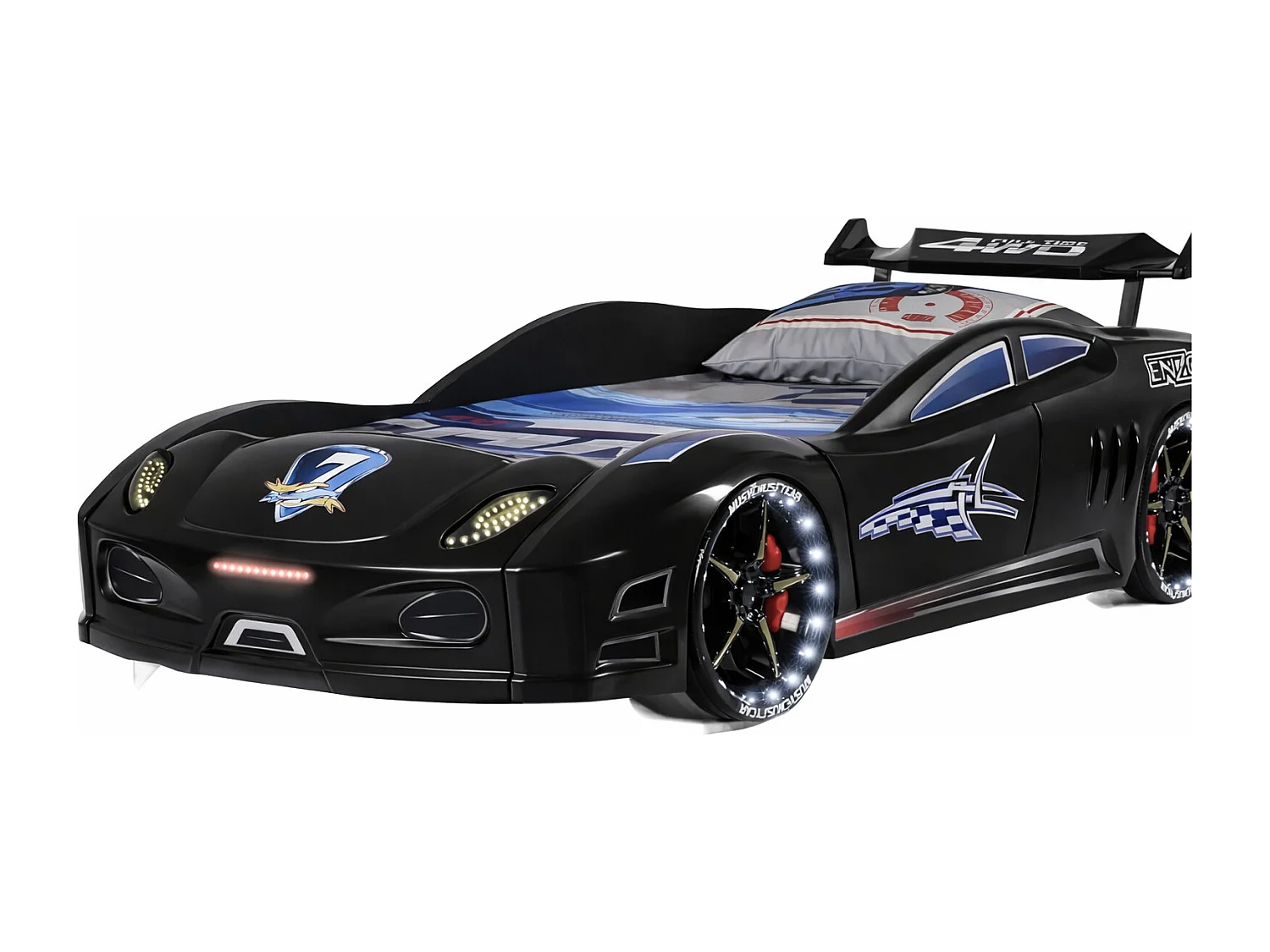 Lit voiture TURBO V7 à LED et bruitages – 90x190-Noir