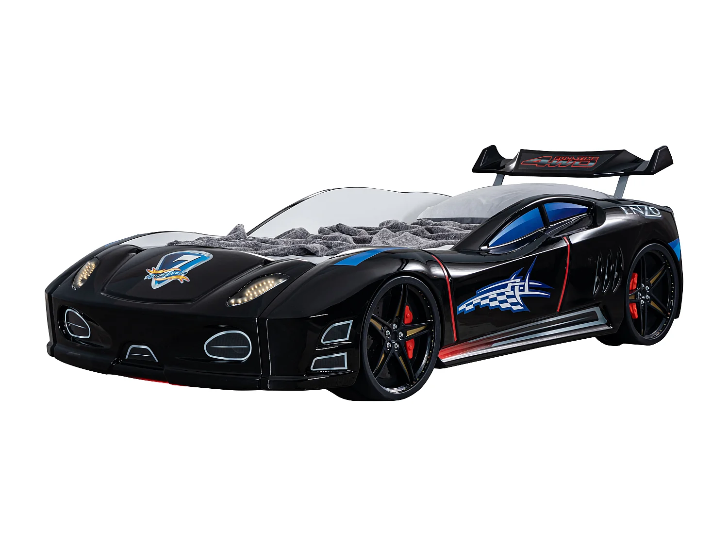 Lit voiture TURBO V7 à LED et bruitages – 90x190-Noir