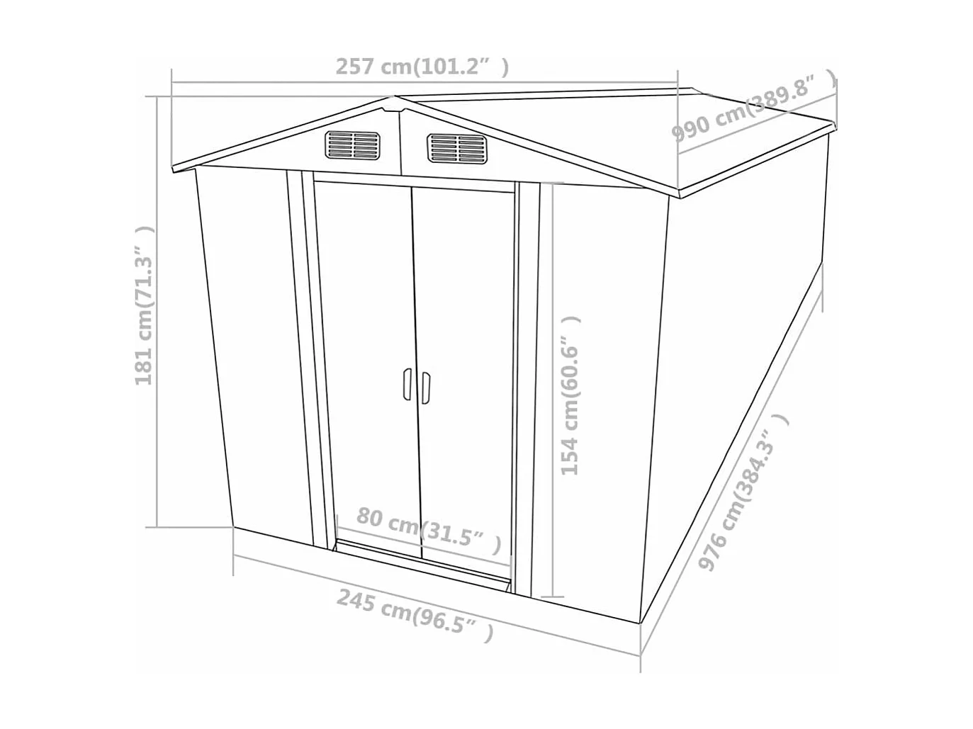 Abri de jardin Vert 257x990x181 Acier galvanisé