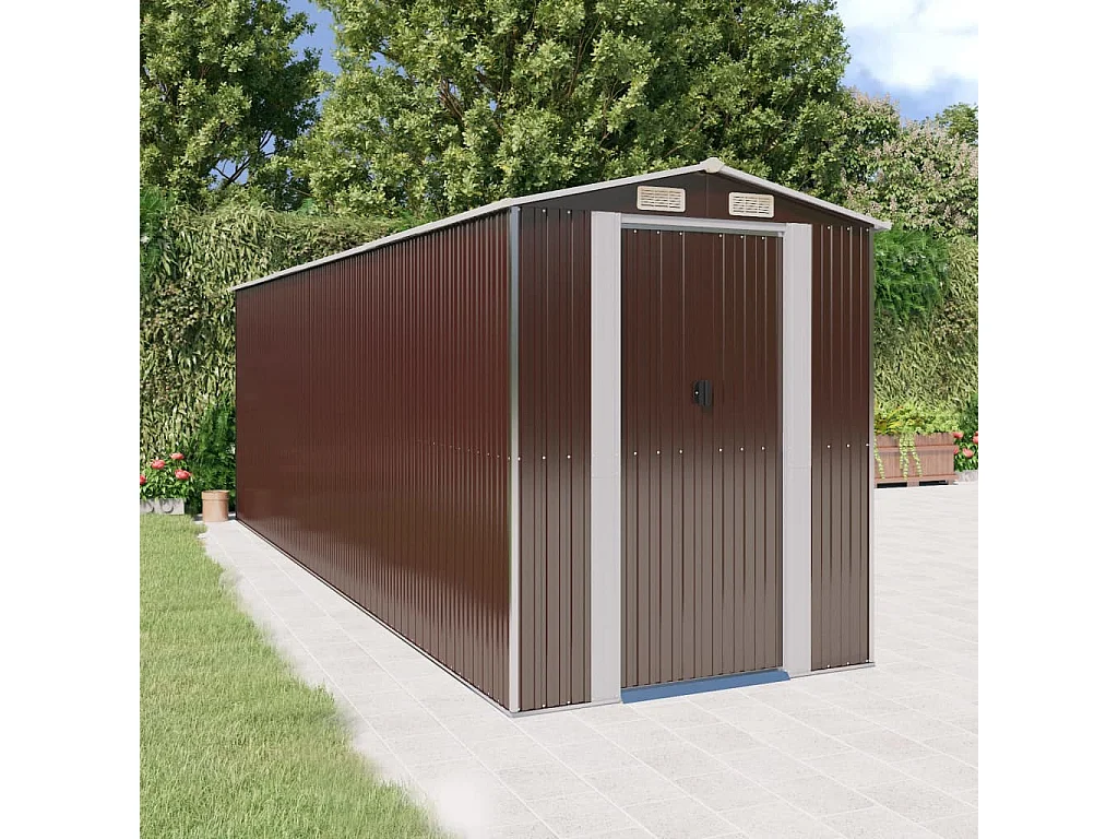 Abri de jardin Marron foncé 192x606x223 Acier galvanisé