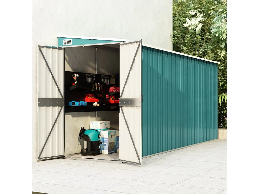 Abri de jardin mural Vert 118x382x178 Acier galvanisé