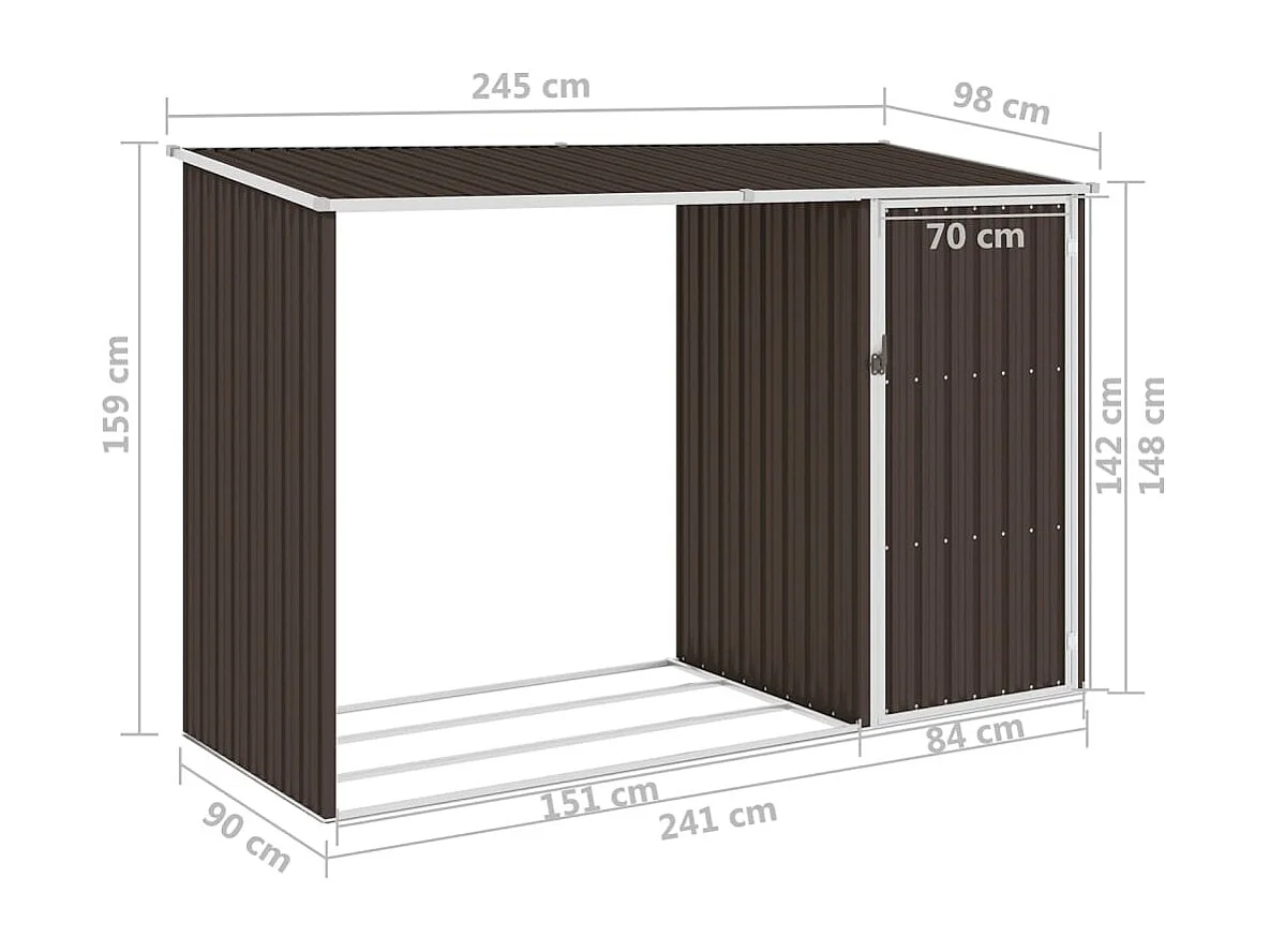 Abri à bois de jardin Marron 245x98x159 Acier galvanisé