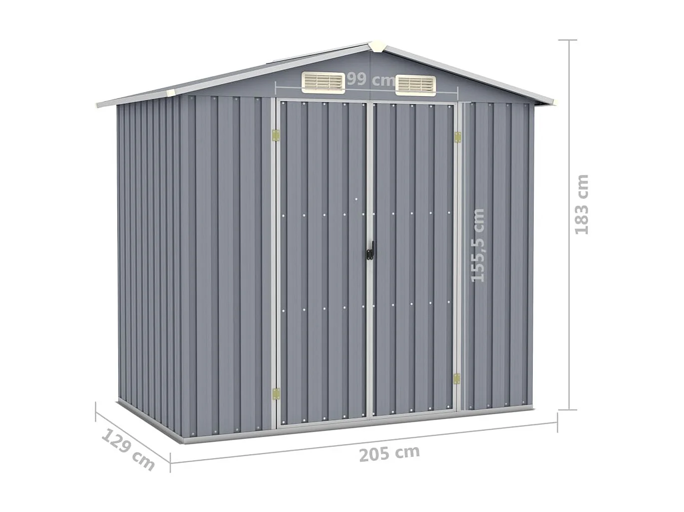 Abri de jardin Gris 205x129x183 Acier galvanisé