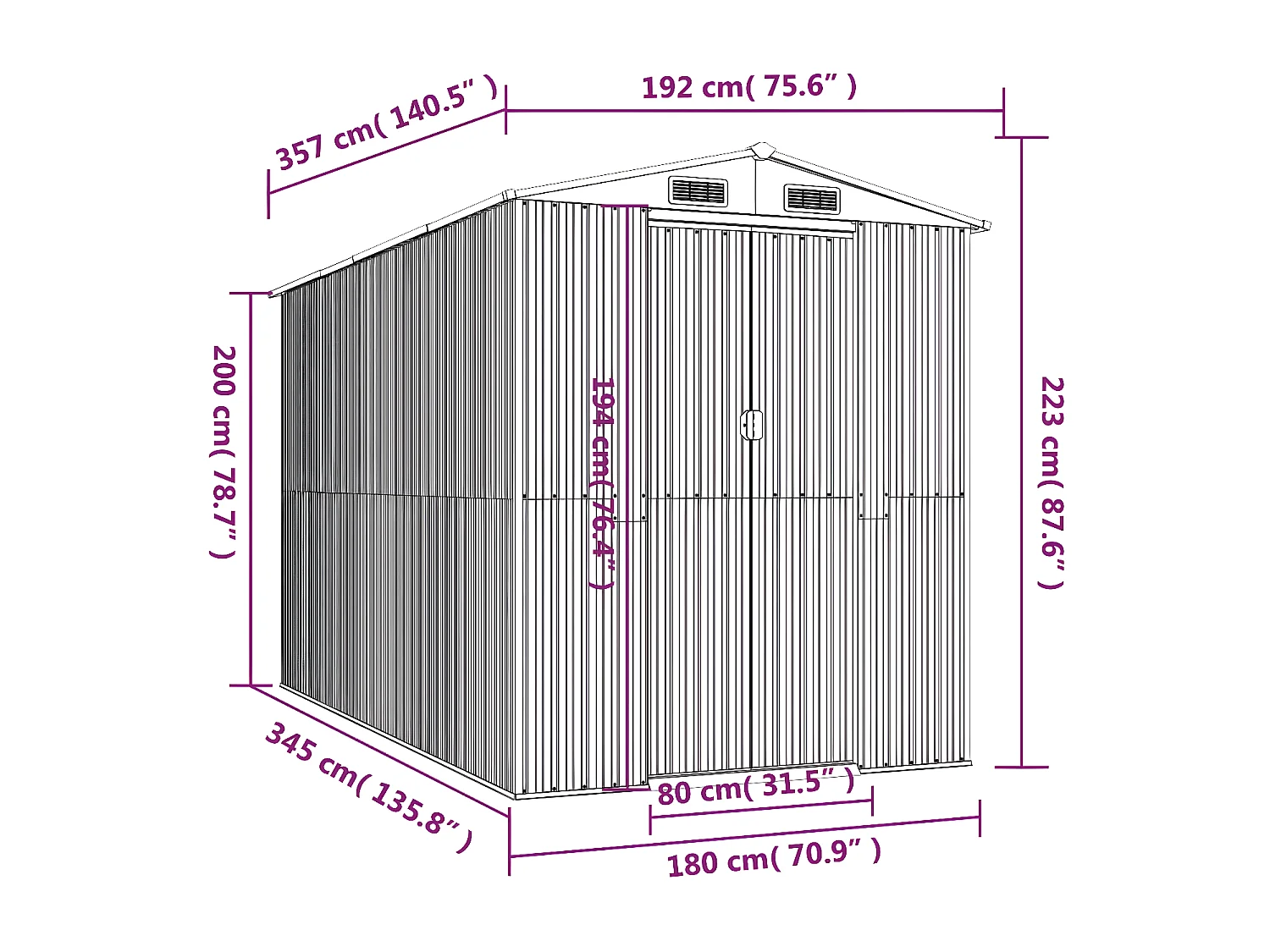 Abri de jardin Anthracite 192x357x223 Acier galvanisé