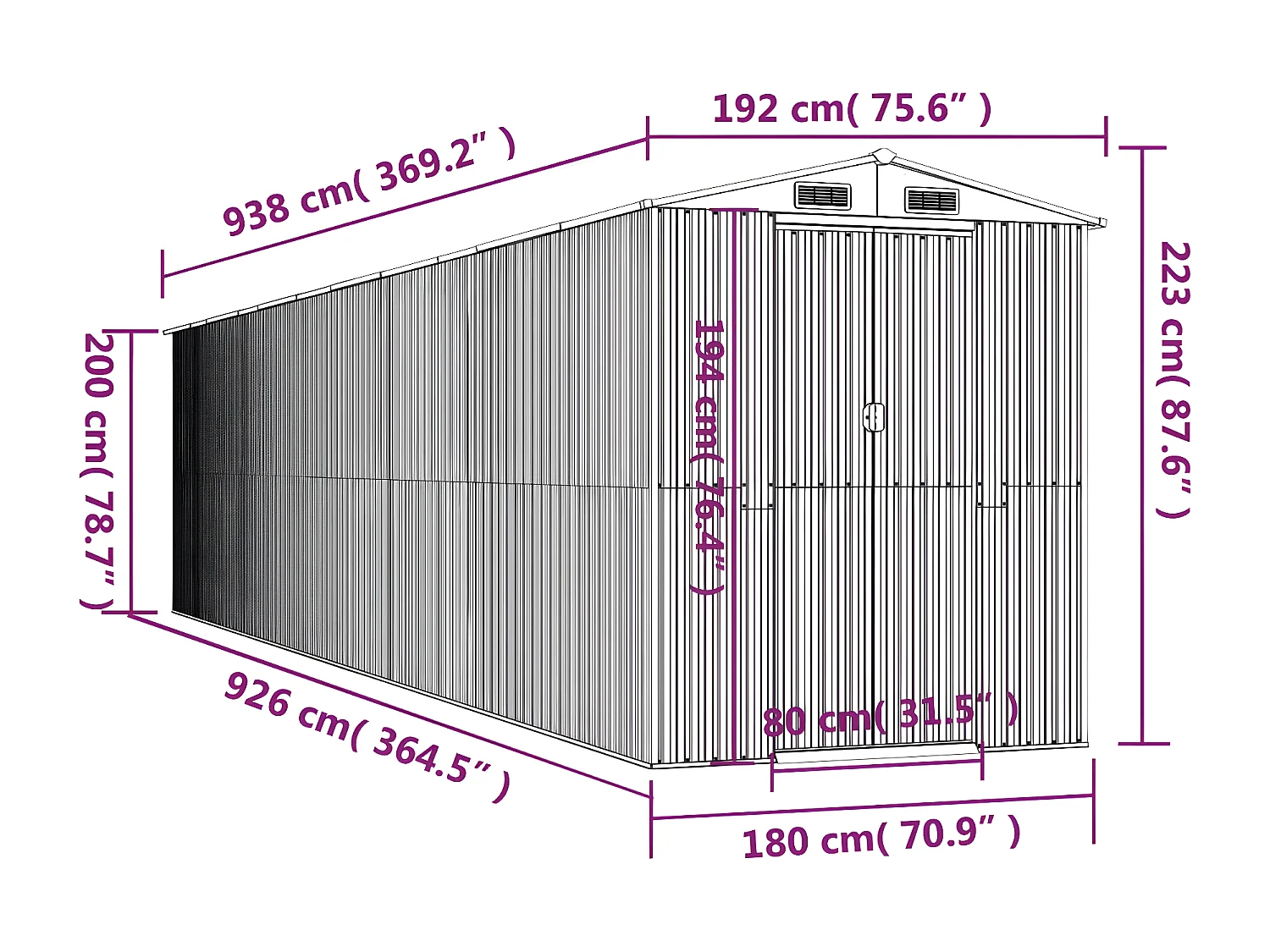 Abri de jardin Anthracite 192x938x223 Acier galvanisé