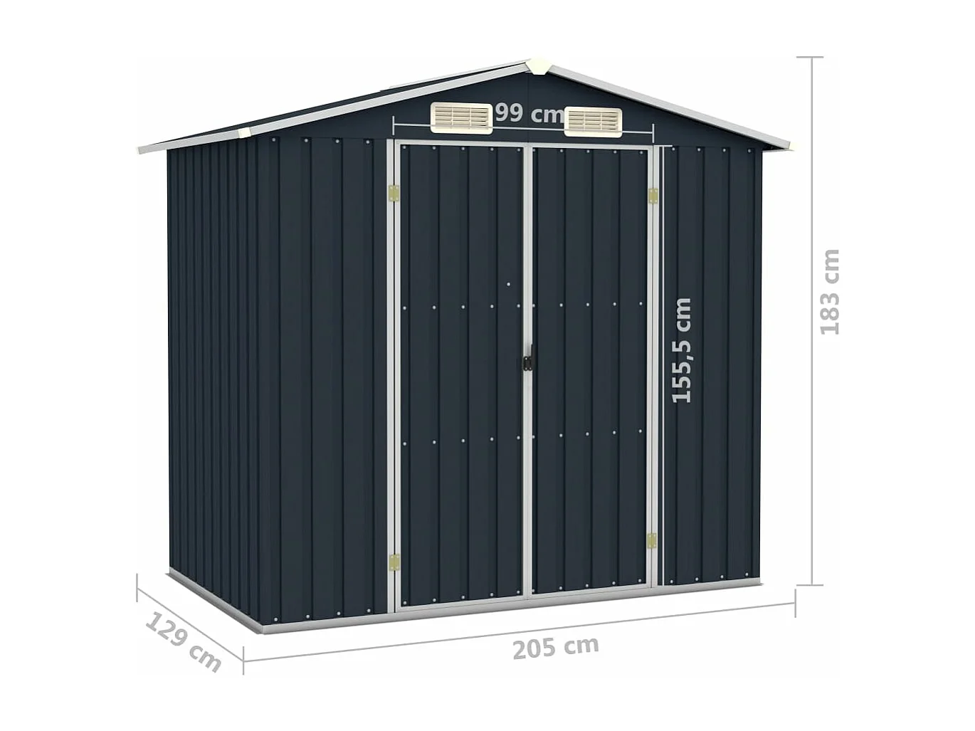 Abri de jardin Anthracite 205x129x183 Acier galvanisé