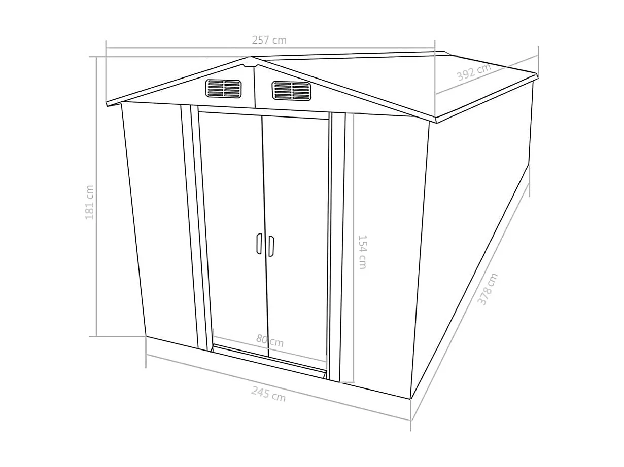 Abri de jardin 257x392x181 Métal Gris