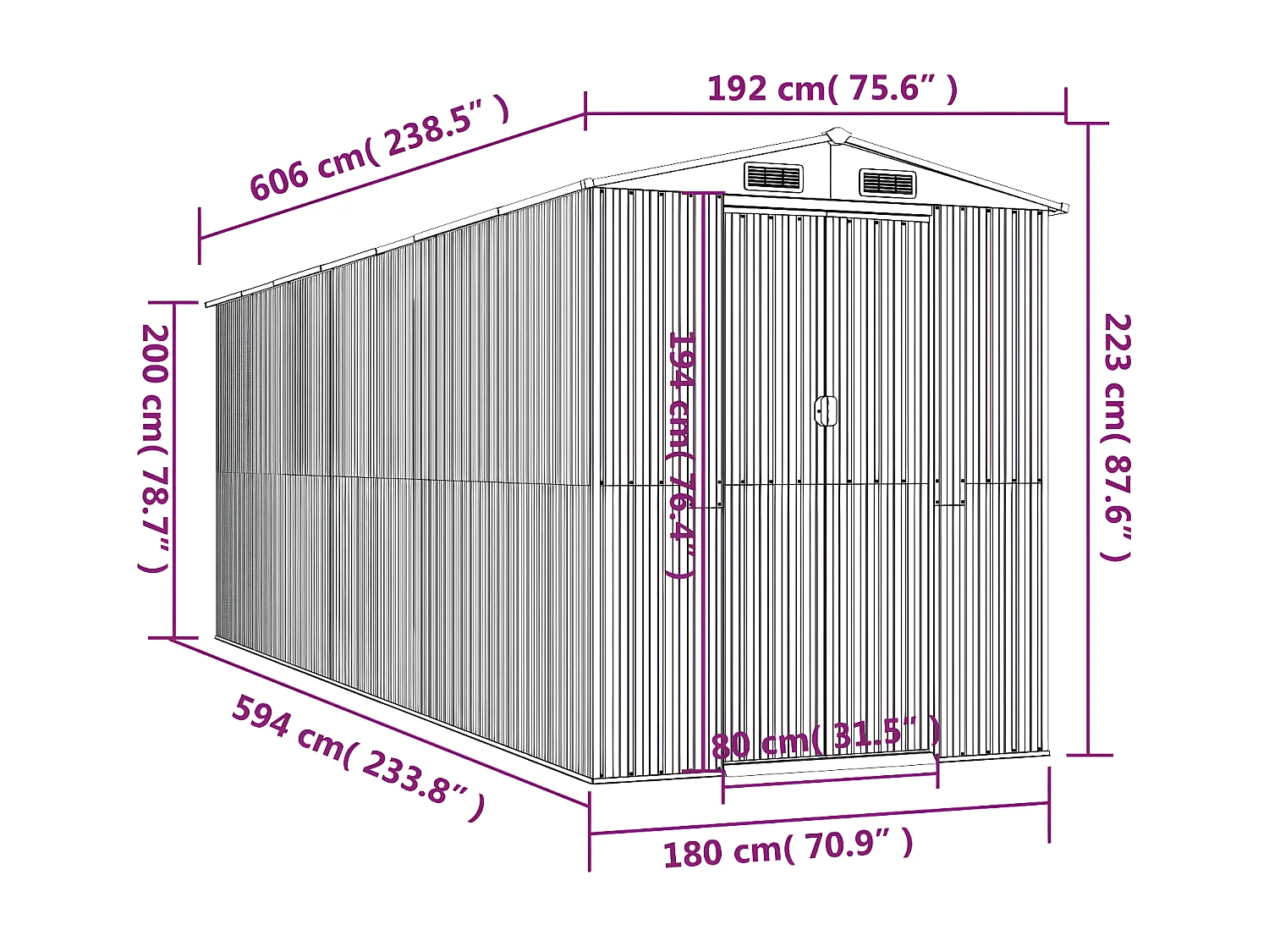 Abri de jardin Anthracite 192x606x223 Acier galvanisé