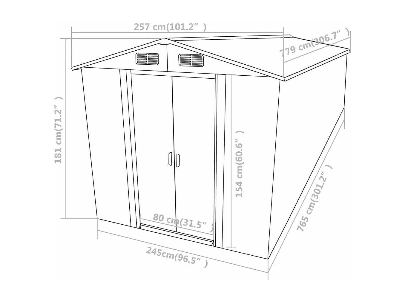 Abri de jardin Gris 257x779x181 Acier galvanisé