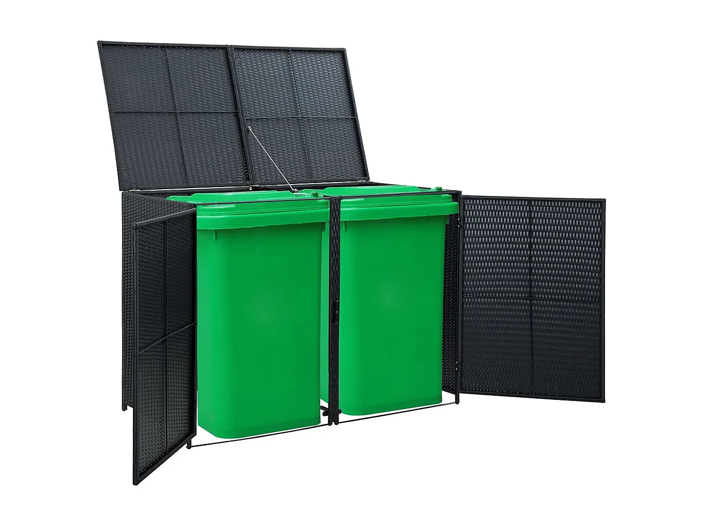 Abris pour poubelle double Résine tressée Noir 148x80x111