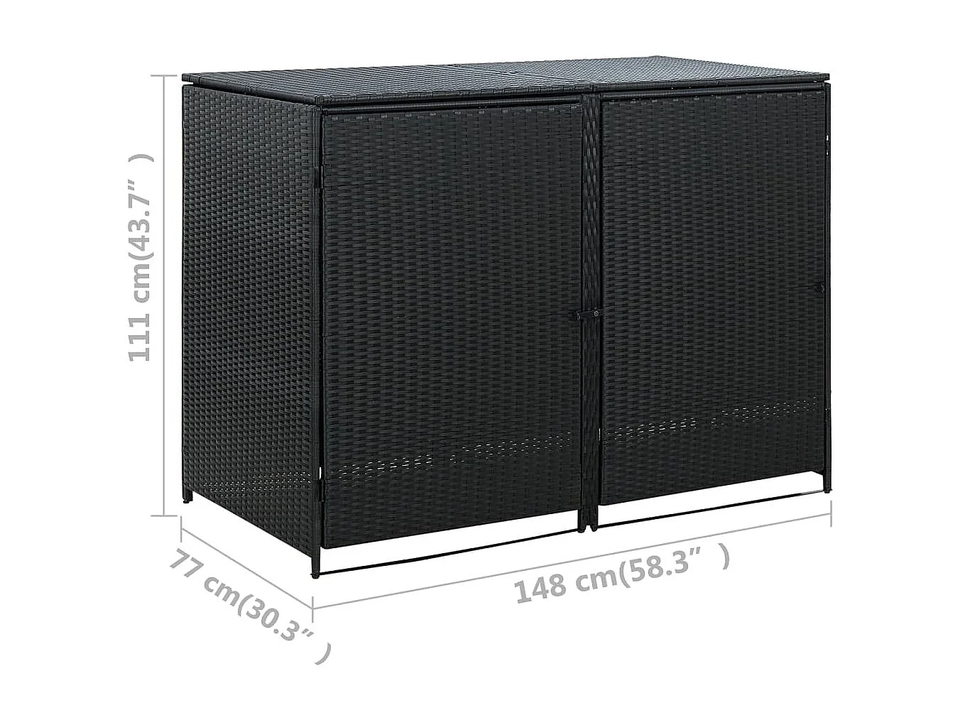 Abris pour poubelle double Résine tressée Noir 148x80x111