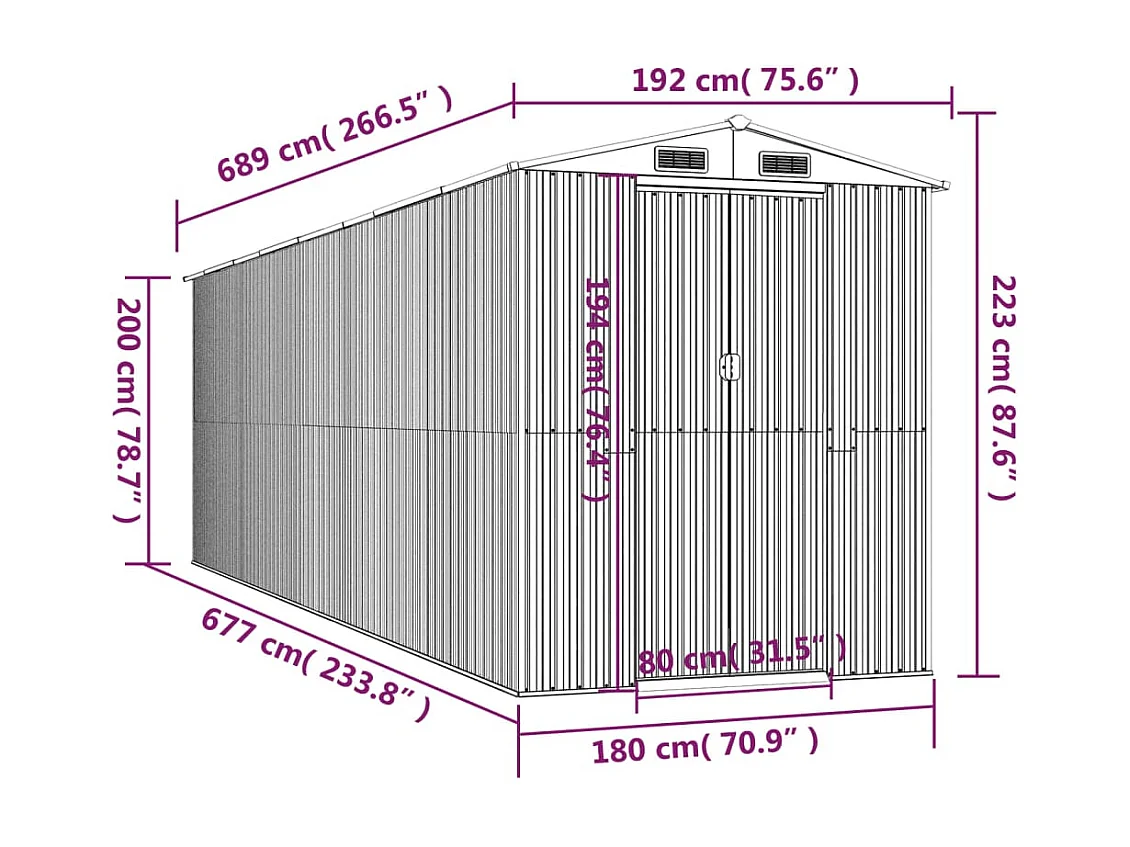 Abri de jardin Gris clair 192x689x223 Acier galvanisé