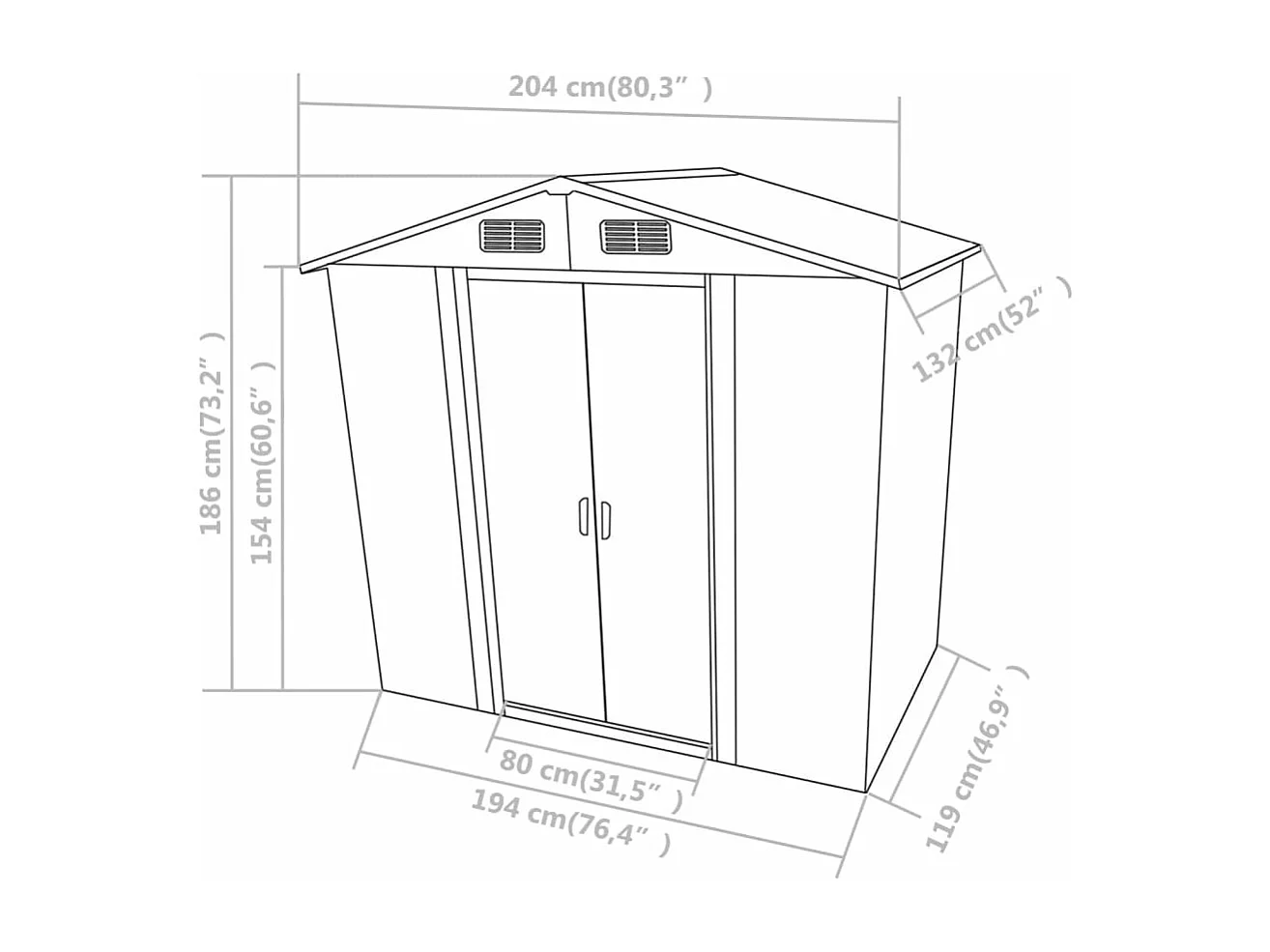 Abri de stockage pour jardin Métal Vert 204 x 132x186