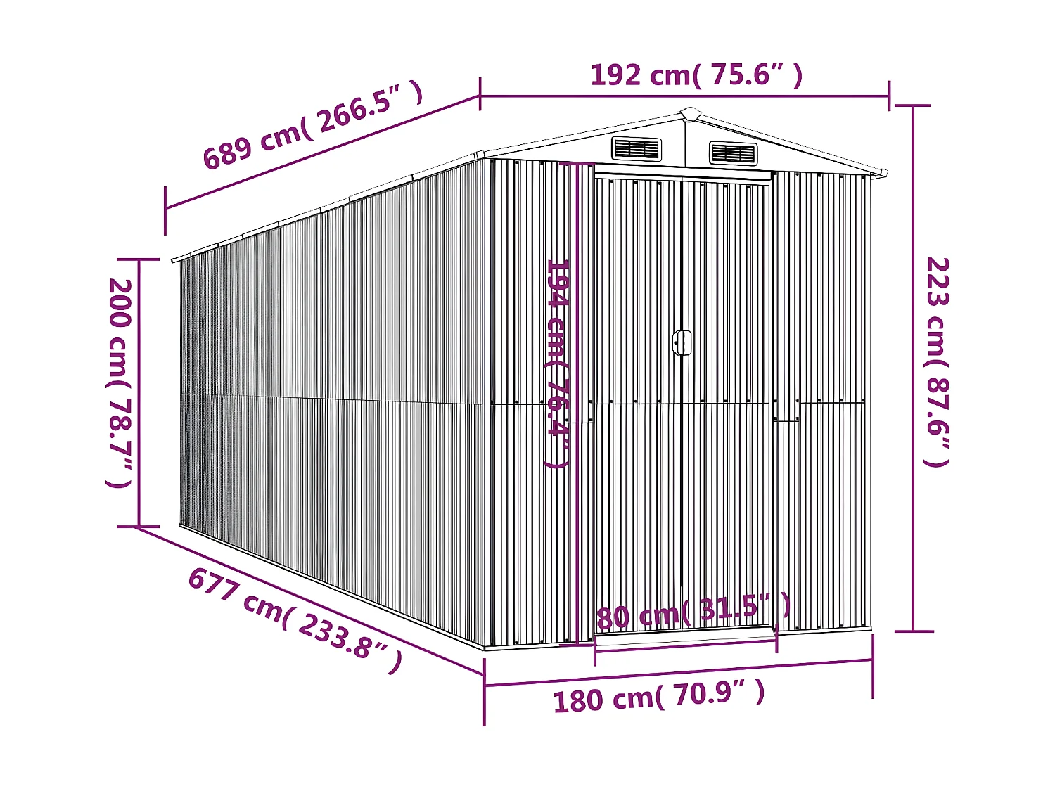 Abri de jardin Anthracite 192x689x223 Acier galvanisé