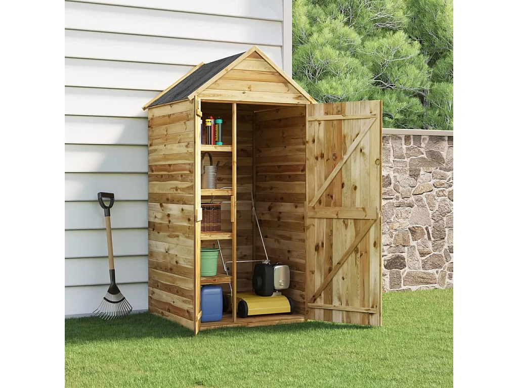 Abri à outils avec porte 107x107x220 Bois de pin imprégné