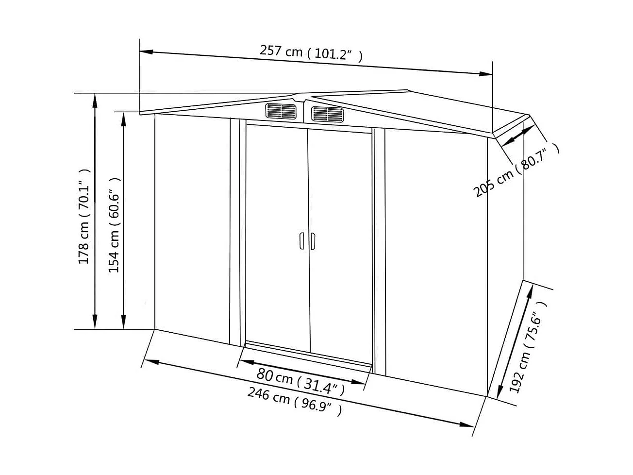 Abri de stockage pour jardin Métal Vert 257 x 205x178