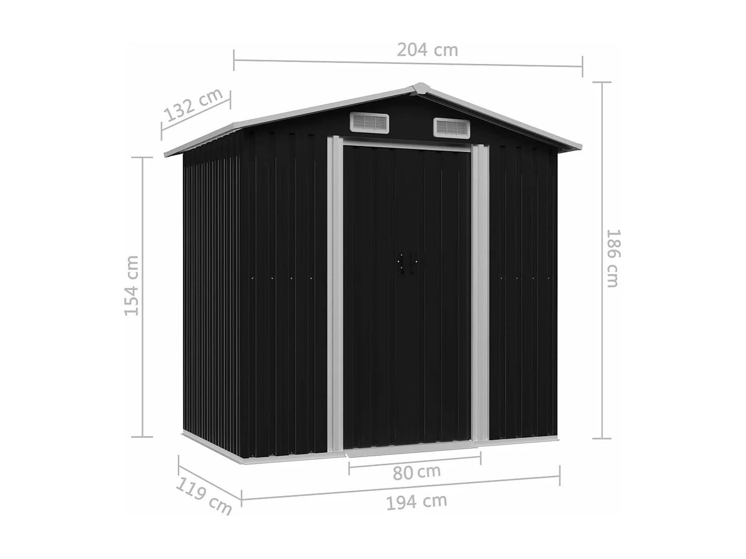 Abri de stockage pour jardin Anthracite Acier 204x132x186