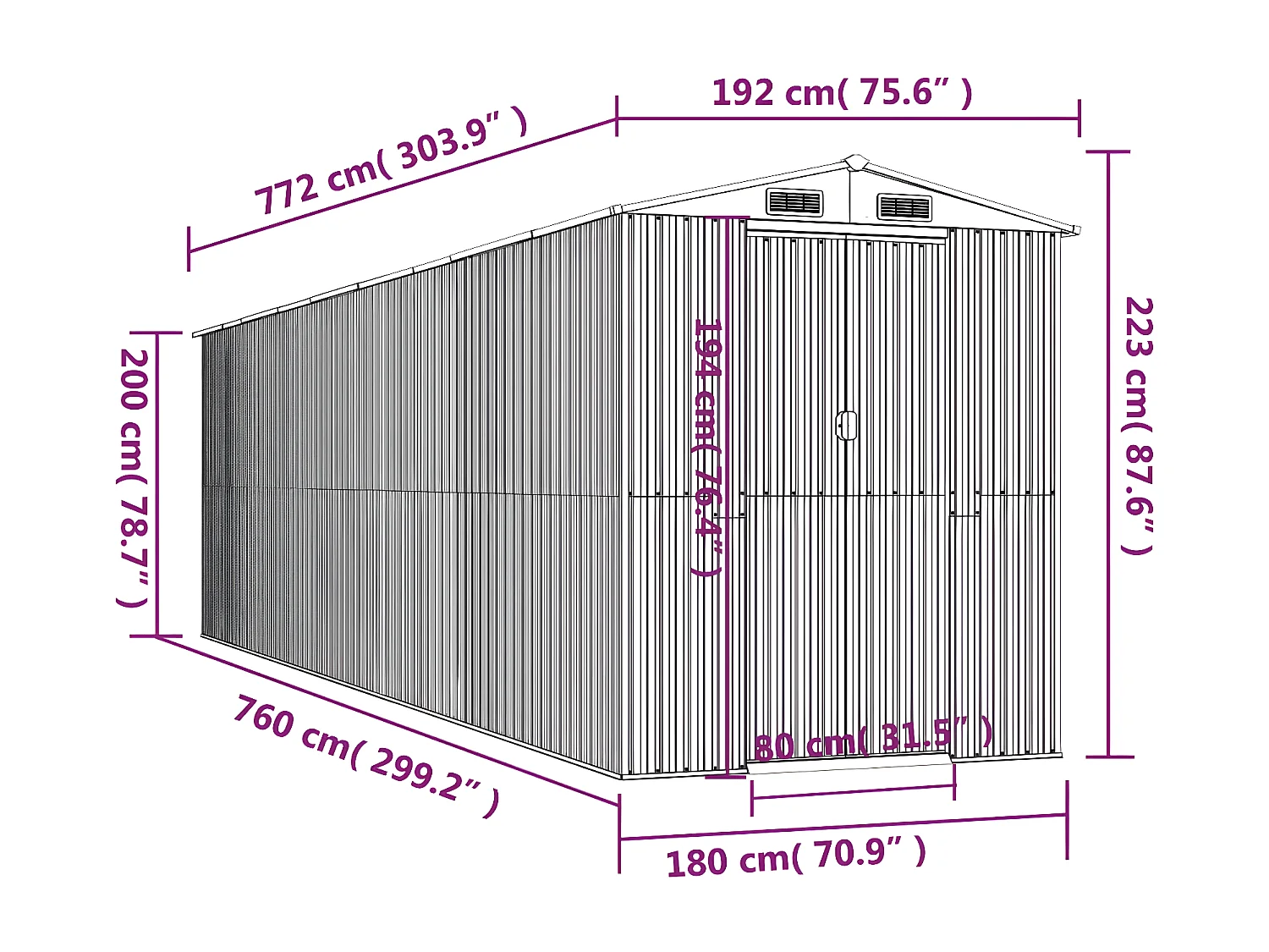 Abri de jardin Anthracite 192x772x223 Acier galvanisé
