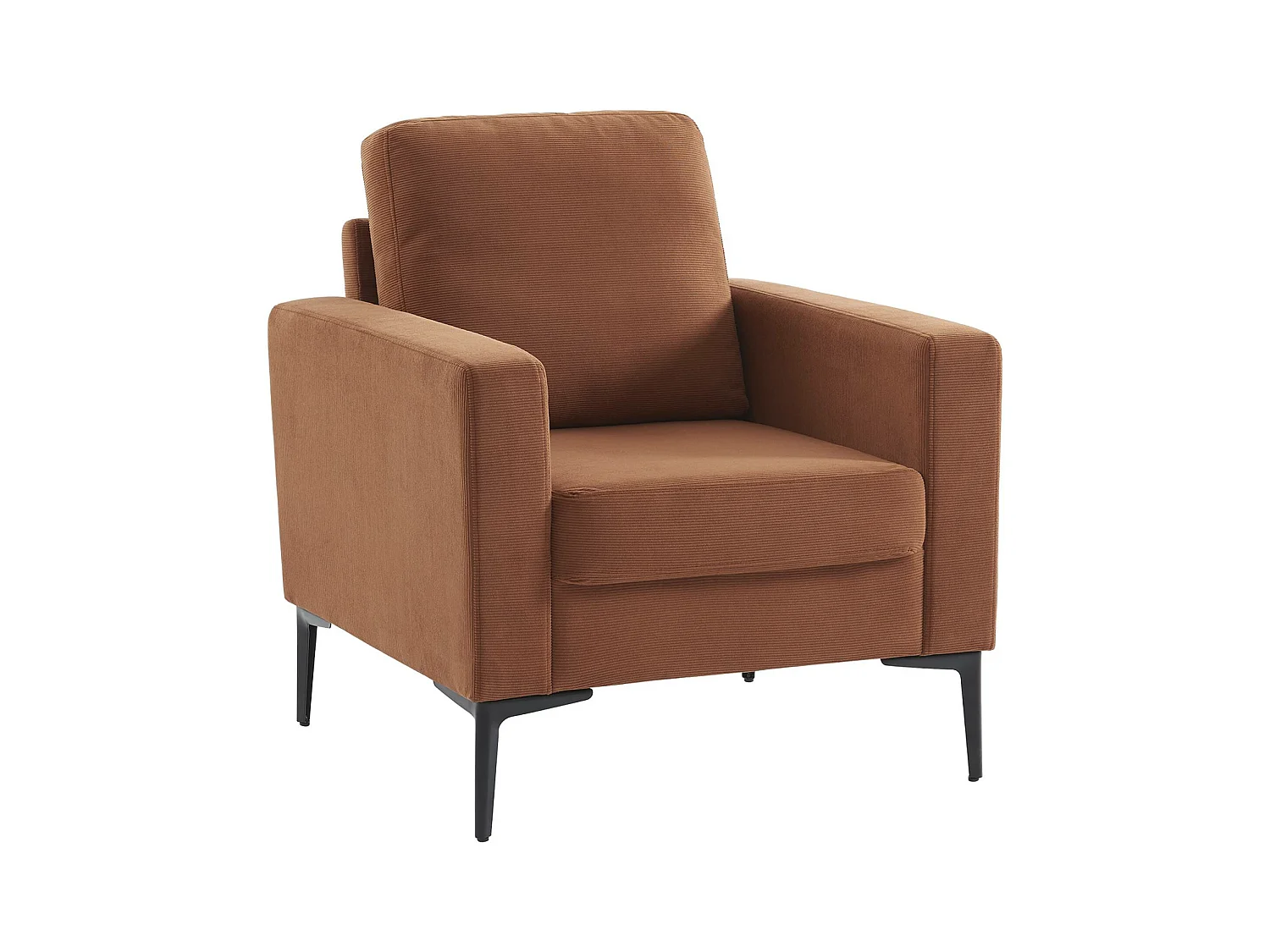 Fauteuil en velours côtelé terracotta - Bjorn - Canapé 1 place fixe droit pieds métal