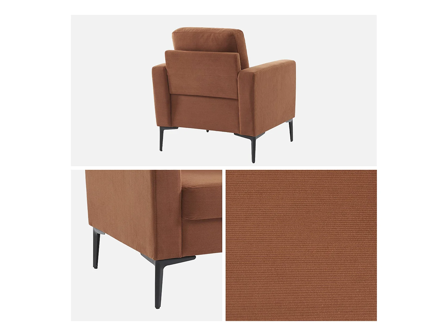 Sillón de pana y patas de metal terracotta