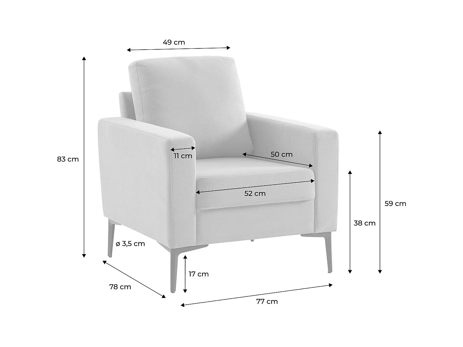 Sillón de pana y patas de metal terracotta