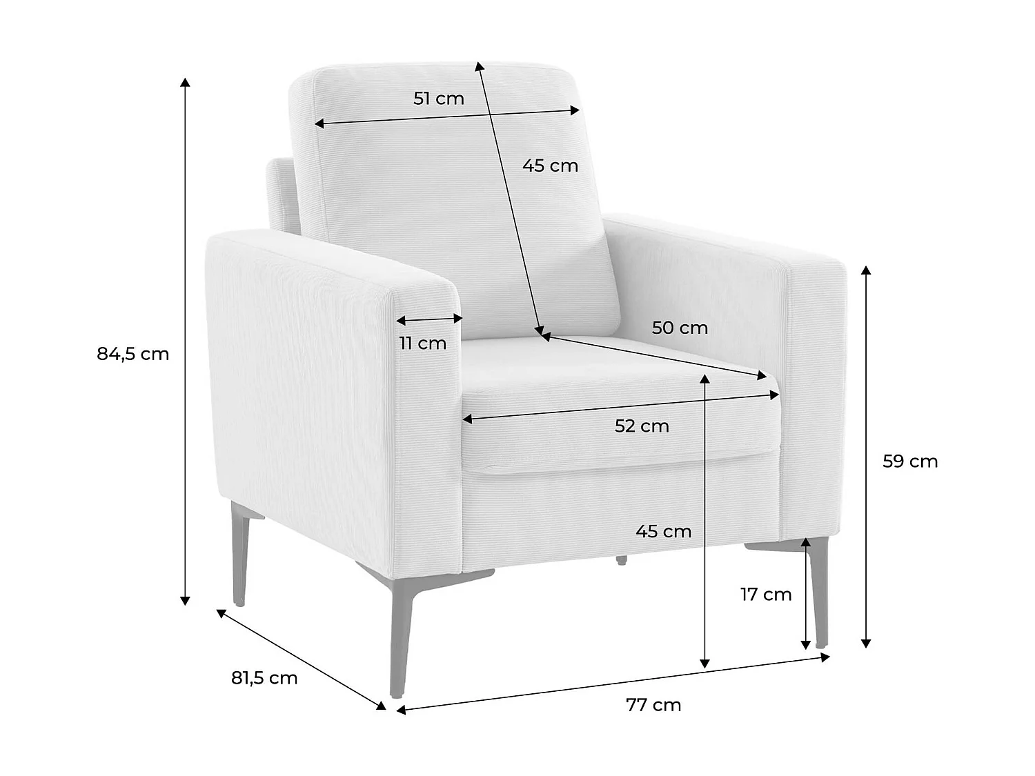 Fauteuil en velours côtelé terracotta - Bjorn - Canapé 1 place fixe droit pieds métal